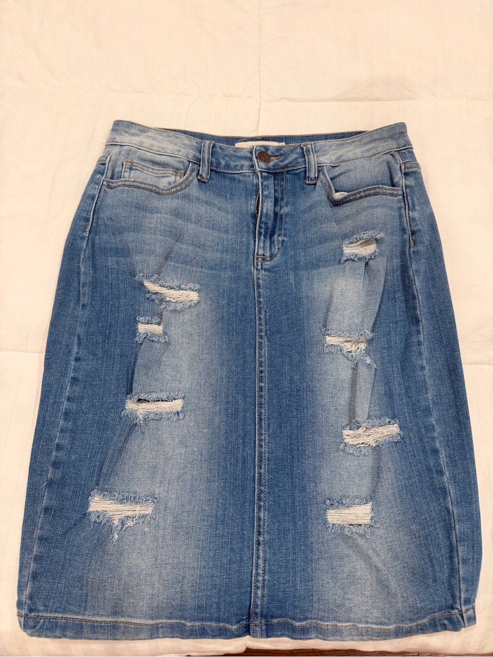 Cello Distressed Blue Denim Pencil Skirt
